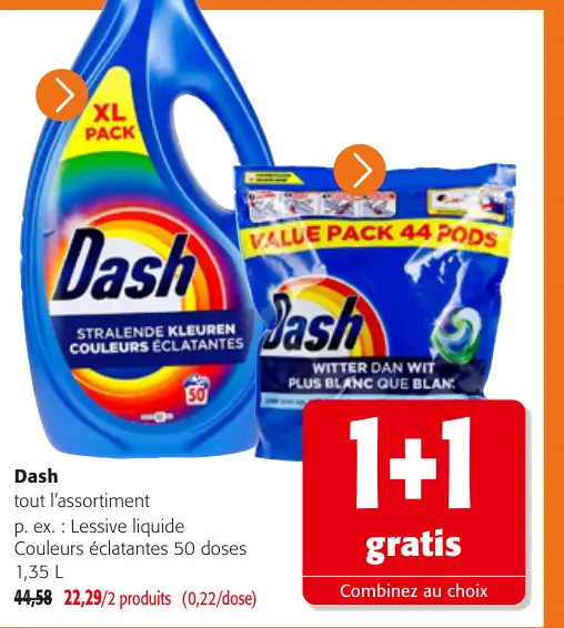 Offre: Lessive liquide Couleurs éclatantes 50 doses ou pods