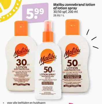 Aanbieding: Malibu zonnebrand lotion of lotion spray
