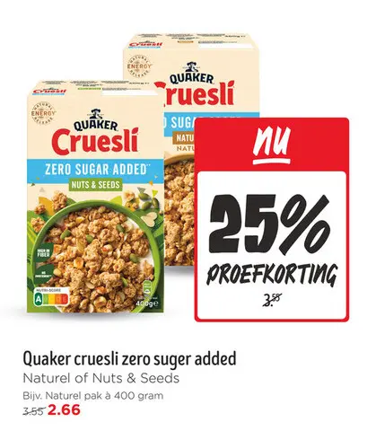 Aanbieding: Quaker cruesli zero sugar added
