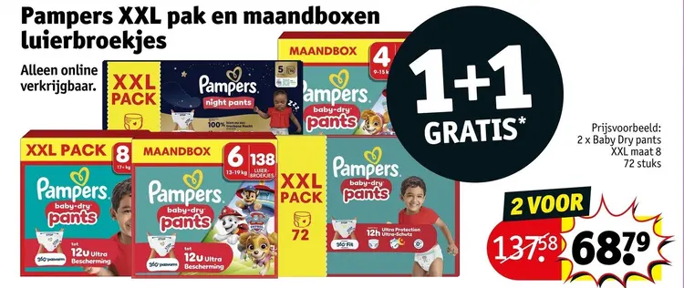 Promotie: Pampers XXL pak en maandboxen luierbroekjes