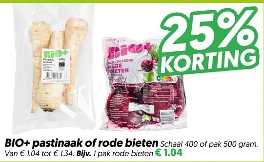 Aanbieding: BIO+ pastinaak of rode bieten