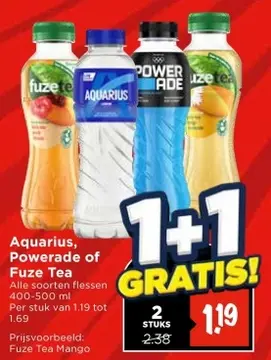 Aanbieding: Aquarius, Powerade of Fuze Tea