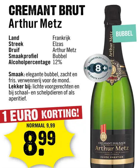 Aanbieding: Arthur Metz Cremant d'Alsace Brut 75 cl