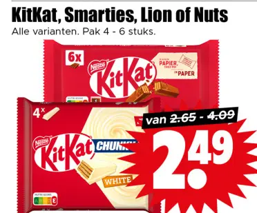 Aanbieding: KitKat, Smarties, Lion of Nuts