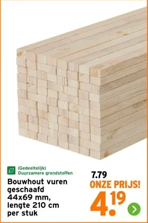 Aanbieding: Bouwhout vuren geschaafd
