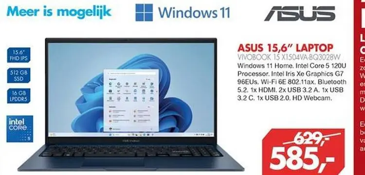 Aanbieding: Asus 15,6" laptop vivobook 15 x1504va-bq3028w