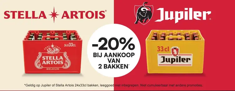 Aanbieding: Stella Artois or Jupiler 24x33cl crates