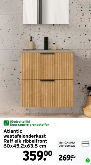 Aanbieding: Wastafelonderkast Raff eik ribbelfront 60x45.2x63.5 cm