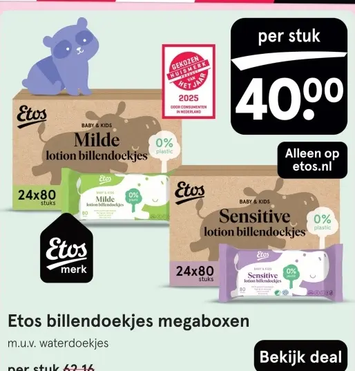 Aanbieding: Etos billendoekjes megaboxen