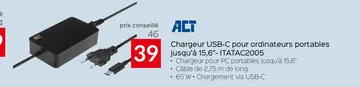 Offre: Chargeur USB-C pour ordinateurs portables jus
