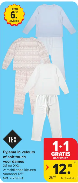 Promotie: Pyjama in velours of soft touch voor dames