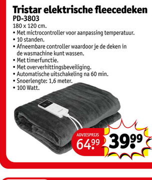 Aanbieding: Tristar elektrische fleecedeken PD-3803