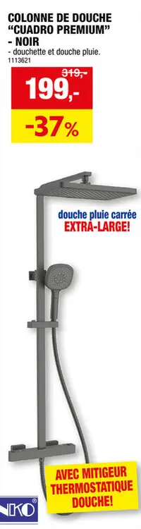 Offre: Wenko Cuadro Premium set de douche de pluie noir