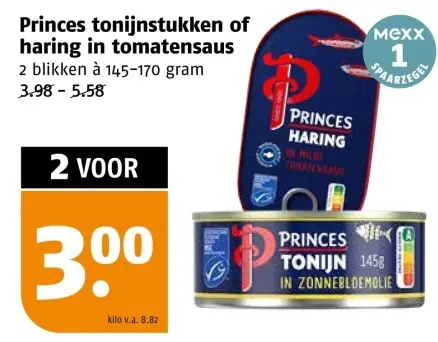 Aanbieding: Princes tonijnstukken of haring in tomatensaus