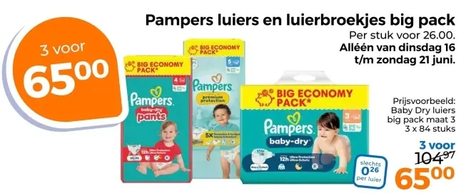 Aanbieding: Pampers luiers en luierbroekjes big pack
