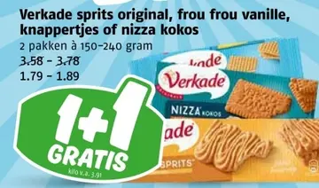 Aanbieding: Verkade sprits original, frou frou vanille, knappertjes of nizza kokos