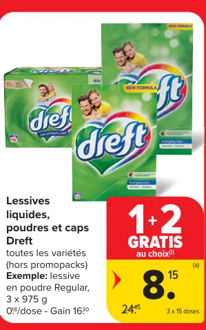 Offre: Lessives liquides, poudres et caps