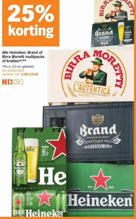 Aanbieding: Heineken, Brand of Birra Moretti multipacks of kratten