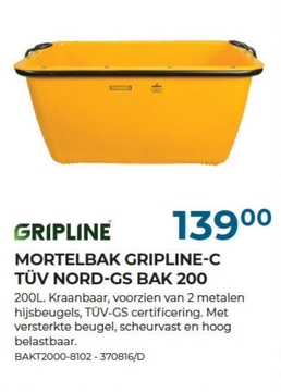 Aanbieding: MORTELBAK GRIPLINE-C TÜV NORD-GS BAK 200