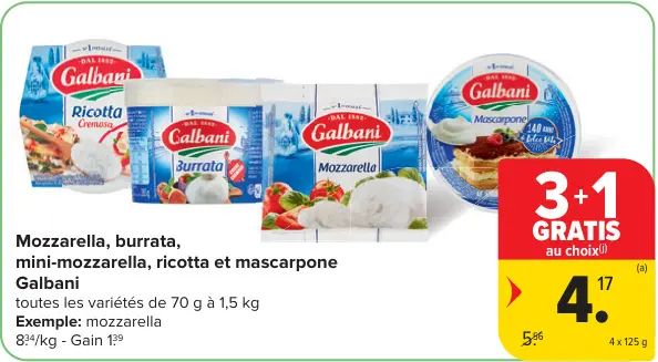 Offre: Mozzarella, burrata, mini-mozzarella, ricotta et mascarpone