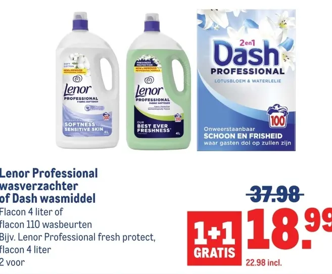 Aanbieding: Lenor Professional wasverzachter of Dash wasm