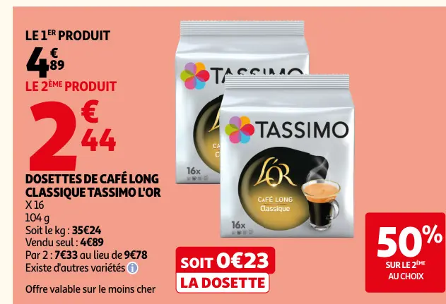 Promotie: Dosettes de café long classique
