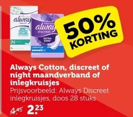 Aanbieding: Always Cotton, discreet of night maandverband