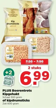 Aanbieding: PLUS Boerentrots Kipgehakt of kipdrumsticks