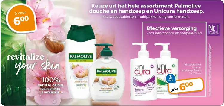 Aanbieding: Palmolive douche en handzeep en Unicura handzeep