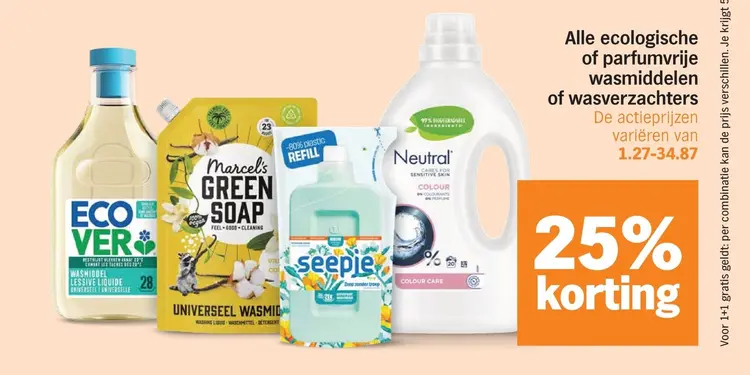 Aanbieding: Alle ecologische of parfumvrije wasmiddelen of wasverzachters