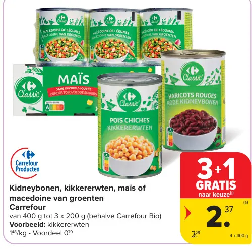 Promotie: Kidneybonen, kikkererwten, maïs of macedoine