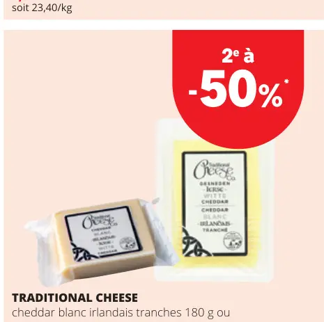 Offre: Cheddar blanc irlandais tranches ou bloc