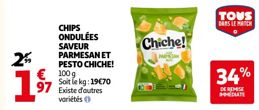Promotie: Chips ondulées saveur parmesan et pesto Chiche!