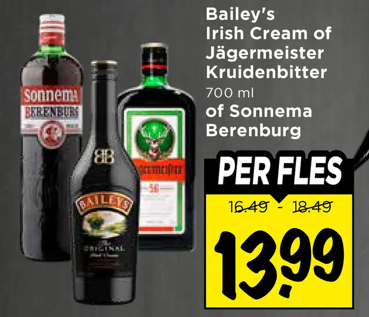Aanbieding: Bailey's Irish Cream of Jägermeister Kruidenbitter of Sonnema Berenburg