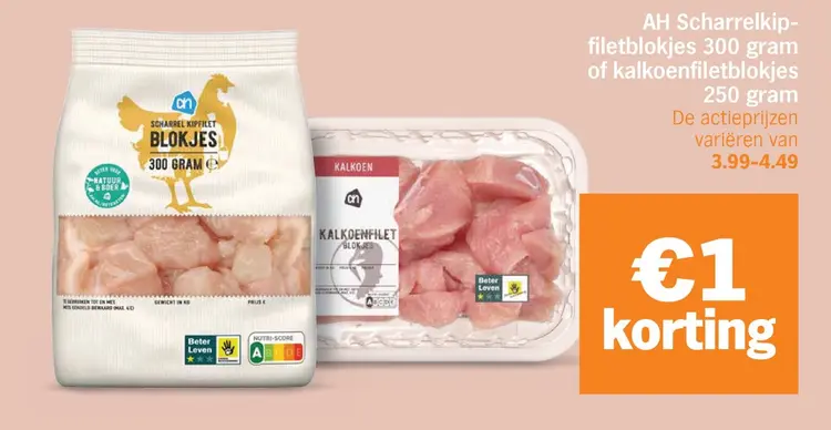 Aanbieding: Scharrelkipfiletblokjes of kalkoenfiletblokjes