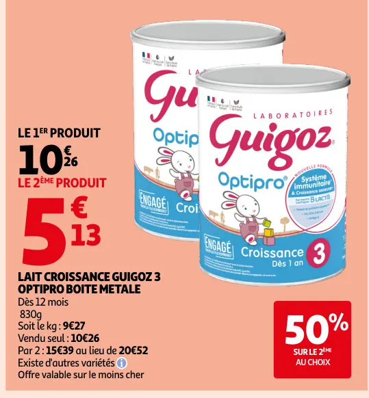 Promotie: Lait croissance Guigoz 3 Optipro boite metale
