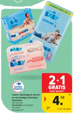 Aanbieding: Luiers, fysiologisch serum en set doekjes Sensitive