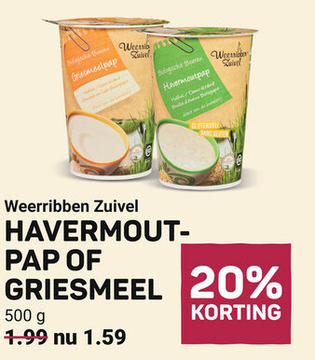 Aanbieding: HAVERMOUT-PAP OF GRIESMEEL