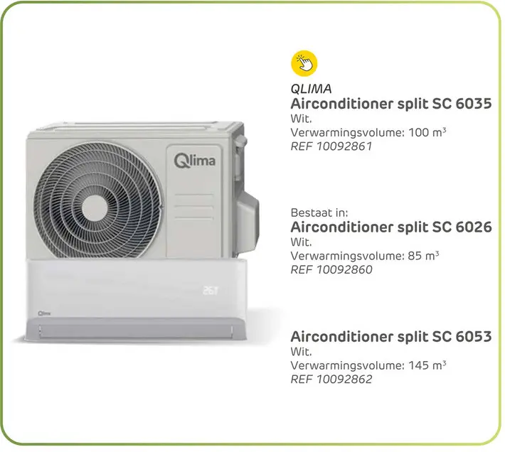 Aanbieding: Qlima split airconditioner sc 6035 wit 100m³