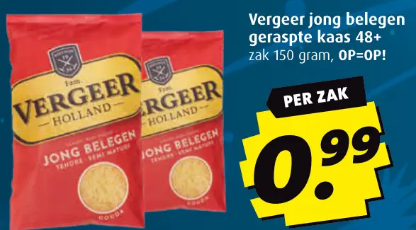 Aanbieding: Vergeer jong belegen geraspte kaas 48+