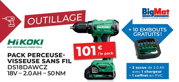 Offre: Pack perceuse-visseuse sans fil ds18dawcz