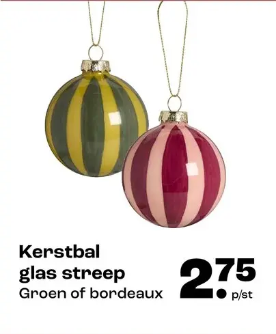 Promotie: Kerstbal glas streep