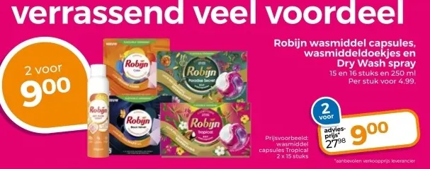 Aanbieding: Robijn wasmiddel capsules, wasmiddeldoekjes en dry wash spray
