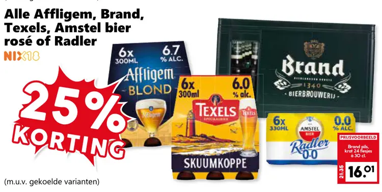 Aanbieding: Affligem, Brand, Texels, Amstel bier rosé of 
