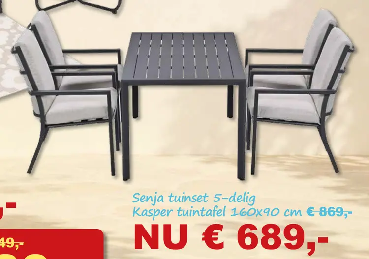 Aanbieding: Senja tuinset 5-delig - Kasper tuintafel
