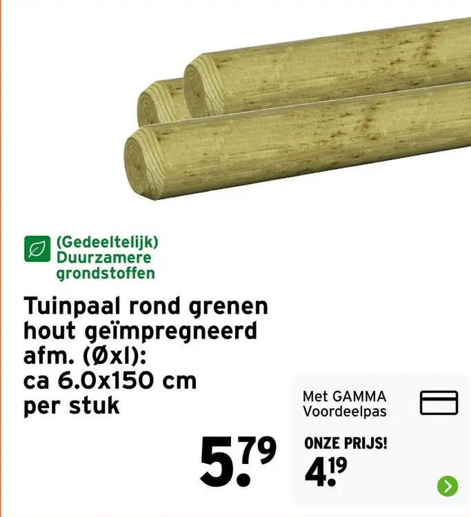 Aanbieding: Tuinpaal rond grenen hout geïmpregneerd