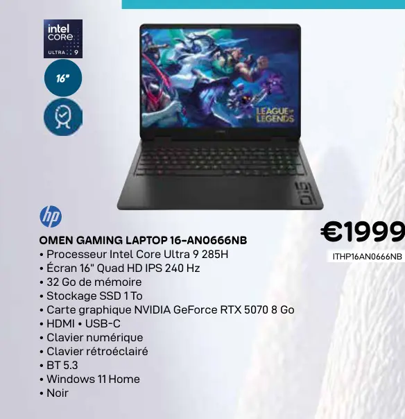 Offre: Omen gaming laptop 16-ano666nb