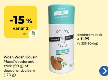 Aanbieding: Wash Wash Cousin Monoï deodorant stick