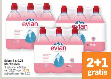 Aanbieding: Evian 6 x 0.75 literflessen