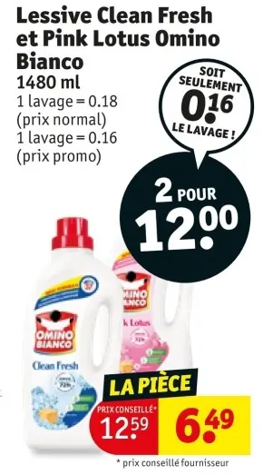 Offre: Lessive Clean Fresh et Pink Lotus Omino Bianco